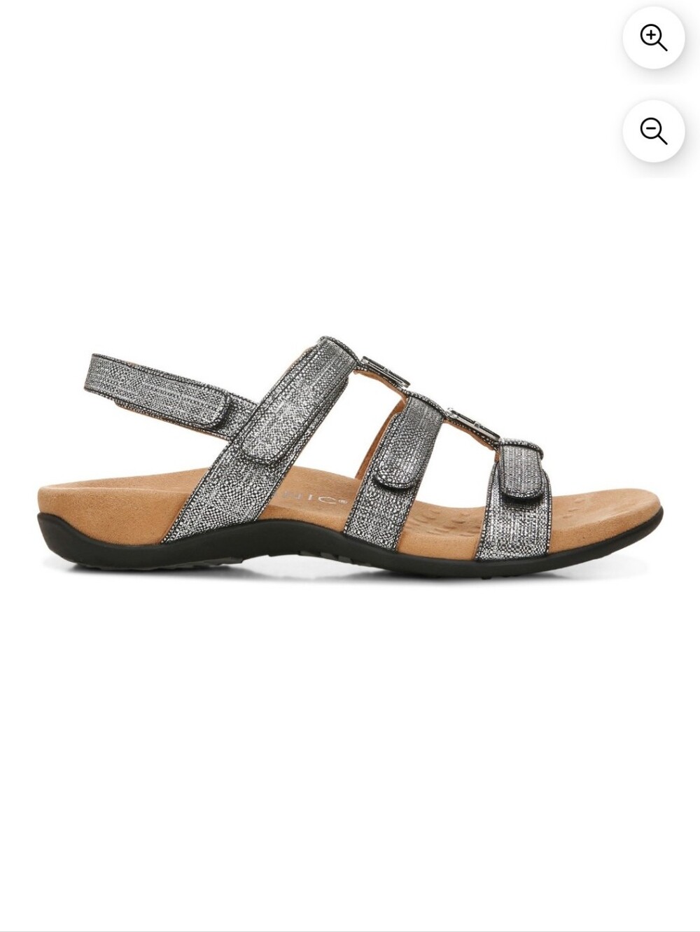 VIONIC AMBER Metallic Silver Strappy Slingback Sandals Adjustable Velcro Sz 6 - Picture 3 of 14